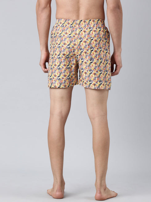 Beige & Purple Printed Cotton Boxer